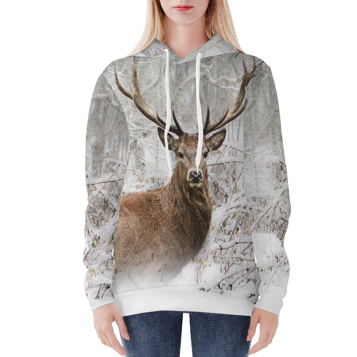 Cerf Neige Sweat A Capuche Femme