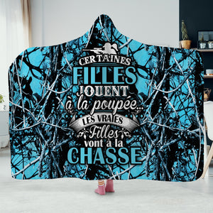 Vraies Filles Chasse Camo Bleu Couverture / Plaid À Capuche