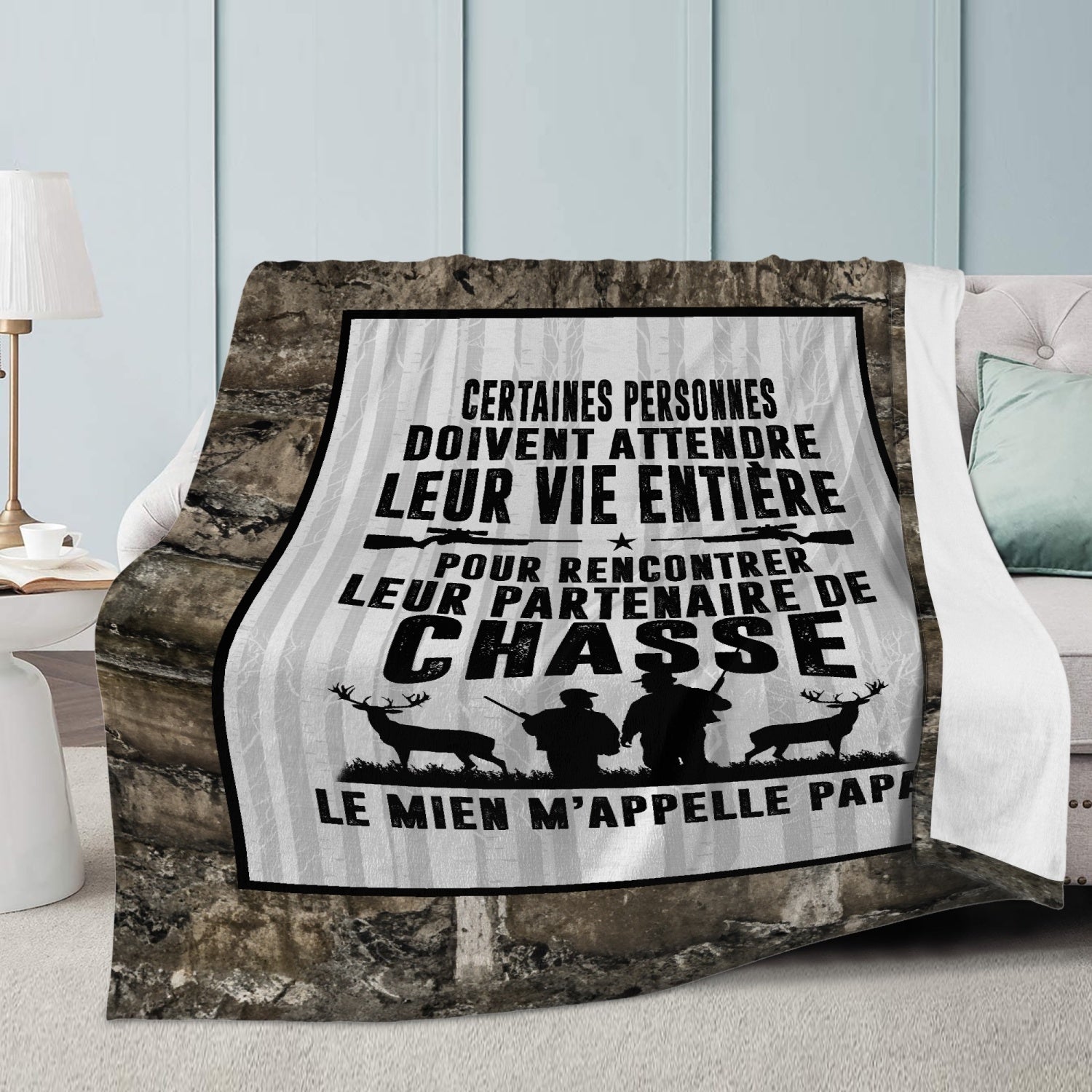 Mon Partenaire De Chasse M'appelle Papa Couverture Plaid Premium