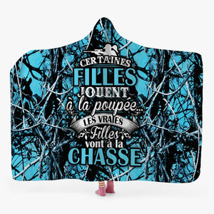 Vraies Filles Chasse Camo Bleu Couverture / Plaid À Capuche