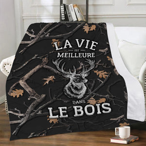 La Vie Est Meilleure Dans Le Bois Camo Nuit Couverture Plaid Premium