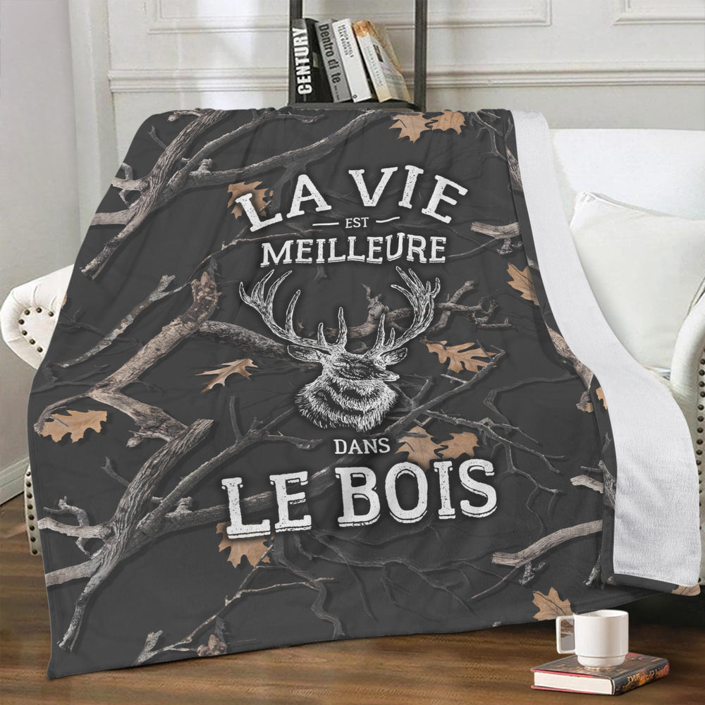 La Vie Est Meilleure Dans Le Bois Camo Nuit Couverture Plaid Premium