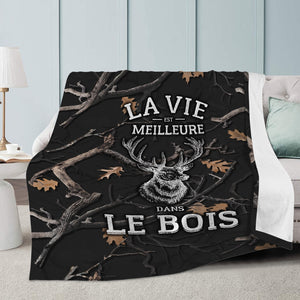 La Vie Est Meilleure Dans Le Bois Camo Nuit Couverture Plaid Premium