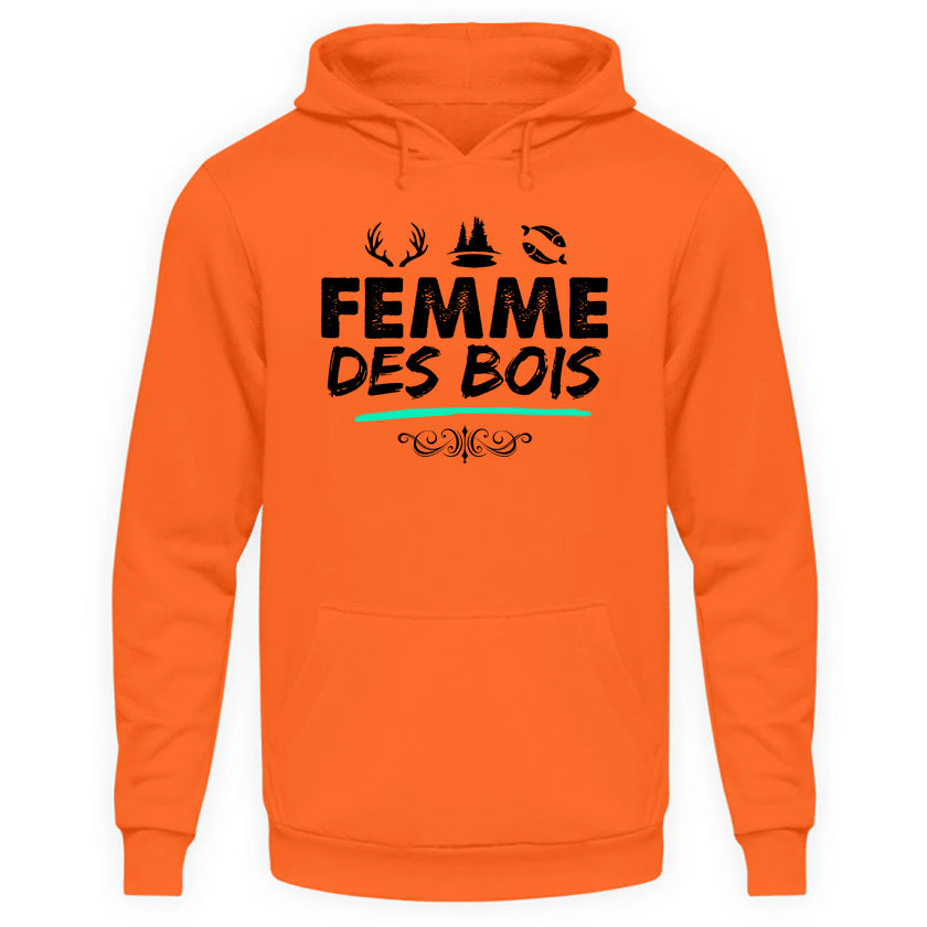 Femme Des Bois Sweat Capuche Orange Fluo