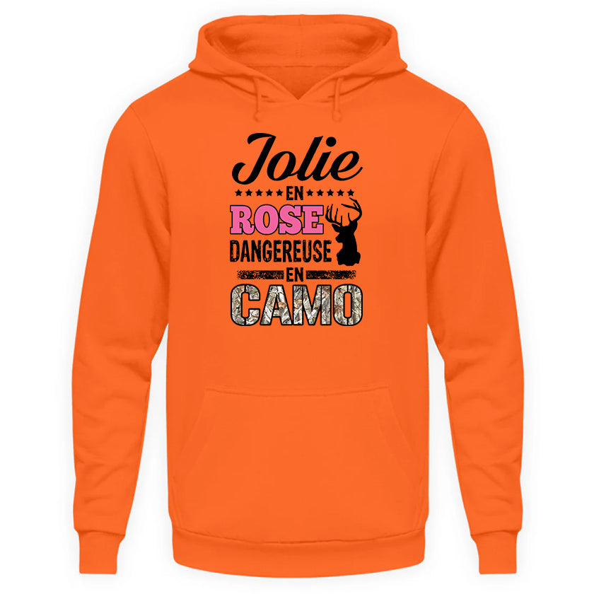 Jolie En Rose Camo Sweat Capuche Orange Fluo