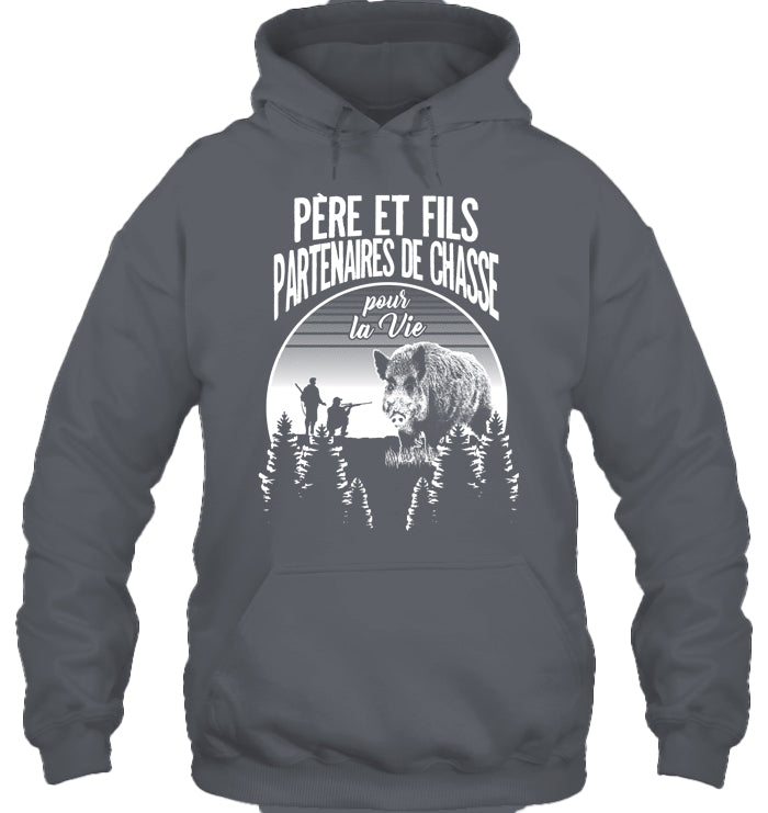 Père Et Fils Partenaires De Chasse Sanglier Sweat Capuche