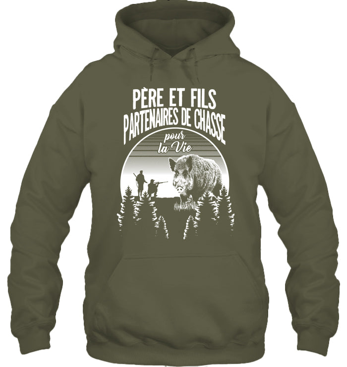 Père Et Fils Partenaires De Chasse Sanglier Sweat Capuche