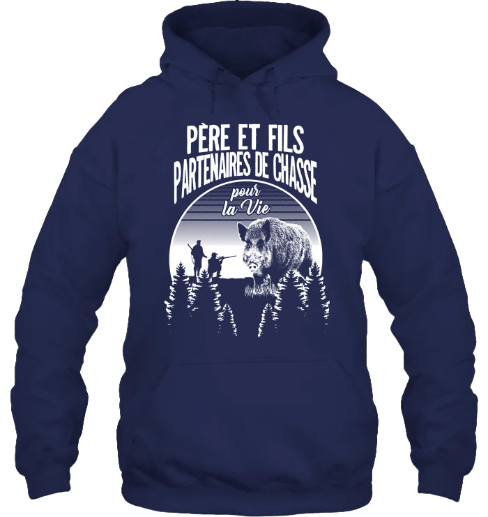 Père Et Fils Partenaires De Chasse Sanglier Sweat Capuche